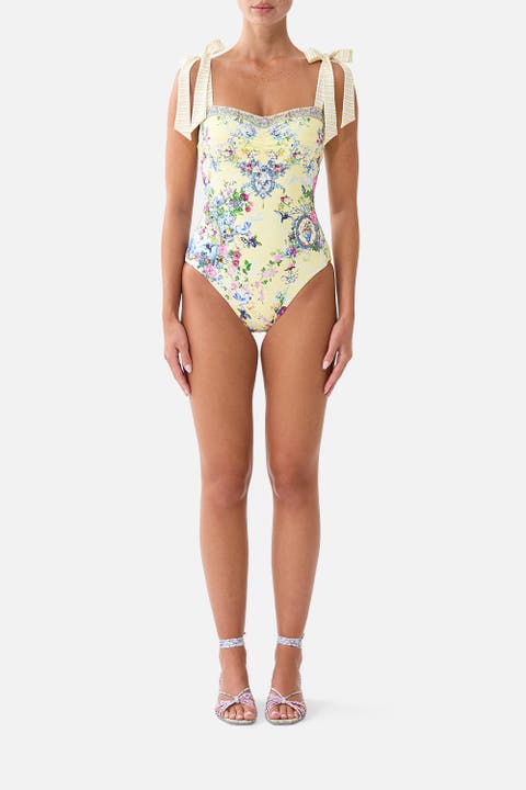 Panelled Bodice One Piece W Tie Straps