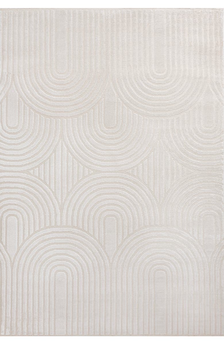 JONATHAN Y Ariana MidCentury Art Deco Striped Arches Two-Tone High-Low Area Rug, Main, color, White/Cream