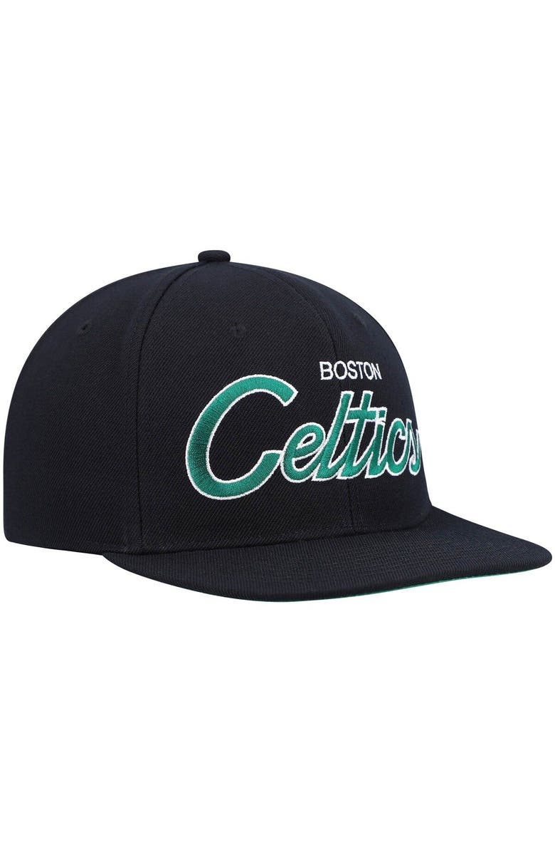 Mitchell & Ness Men's Mitchell & Ness Black Boston Celtics Hardwood Classics Script 2.0 Snapback Hat, Alternate, color, 