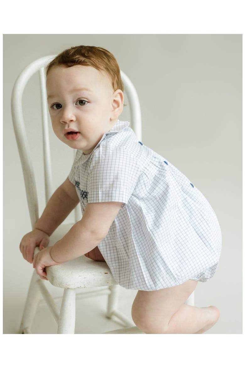 Oliver Gingham Smocked Bubble Romper, Alternate, color, White Multi