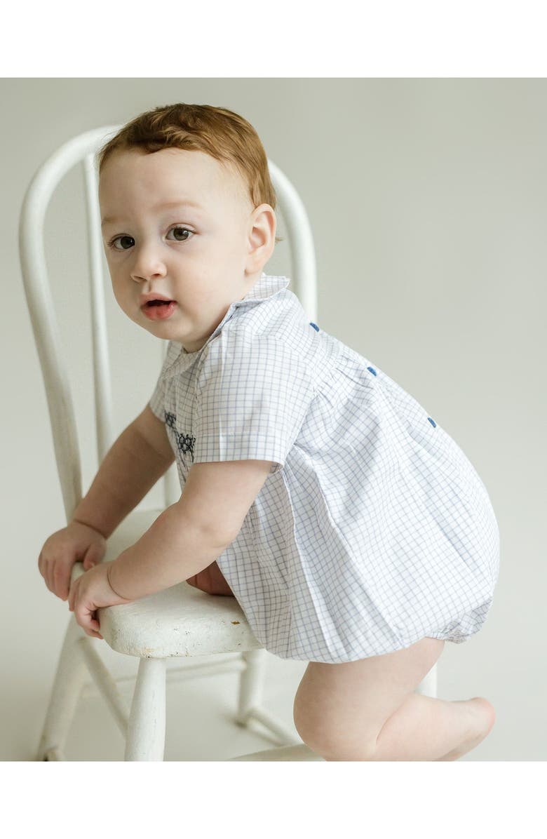 Cuclie Oliver Gingham Smocked Bubble Romper, Alternate, color, White Multi