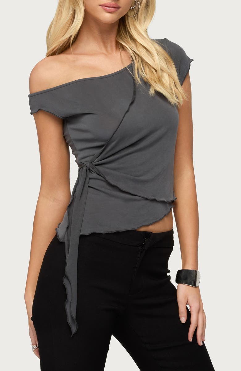 EDIKTED Asymmetric Off the Shoulder Wrap Top, Alternate, color,