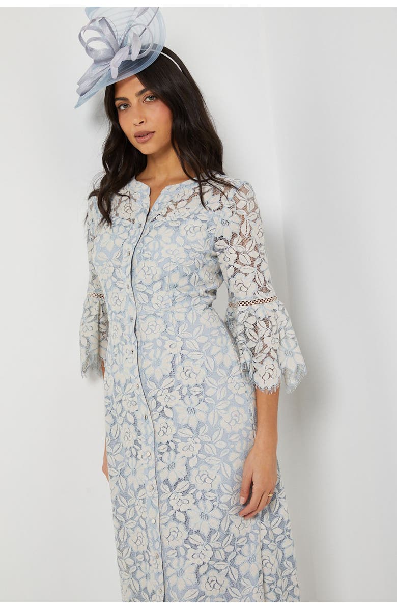 Wallis Lace Button Flute Sleeve Midi Dress, Alternate, color, Blush
