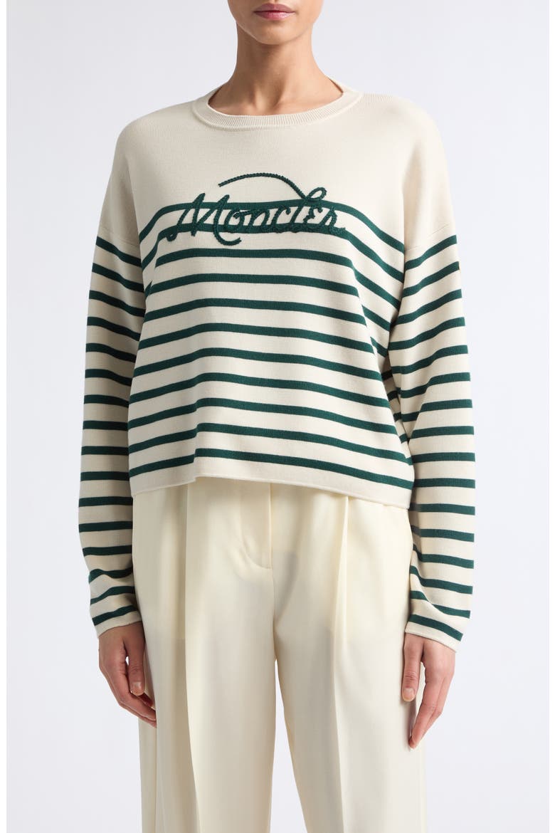 Embroidered Logo Stripe Virgin Wool Sweater, Main, color, WHITE/ BLUE