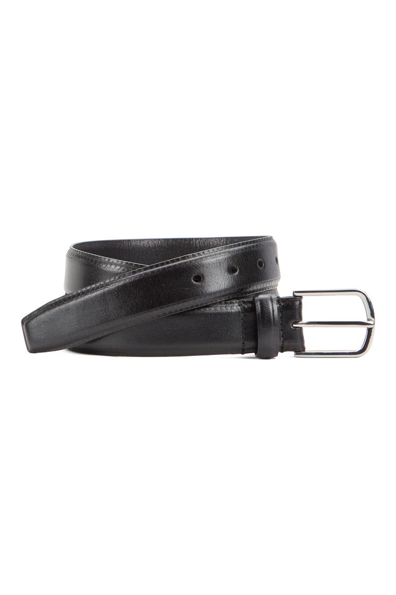Edge Embossed Leather Belt, Main, color, BLACK