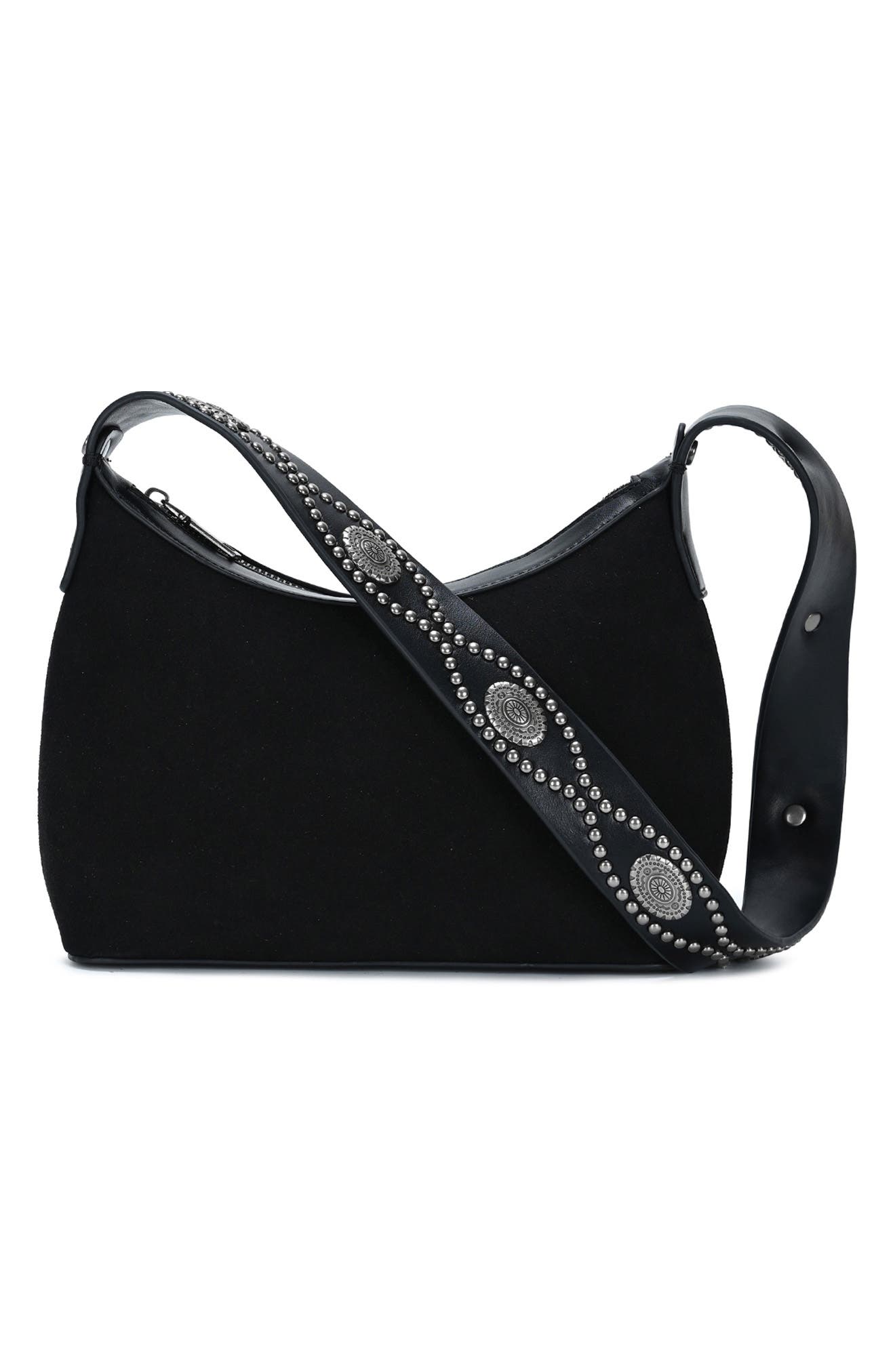 Western Studded Strap Leather Shoulder Bag, Alternate, color, BLACK