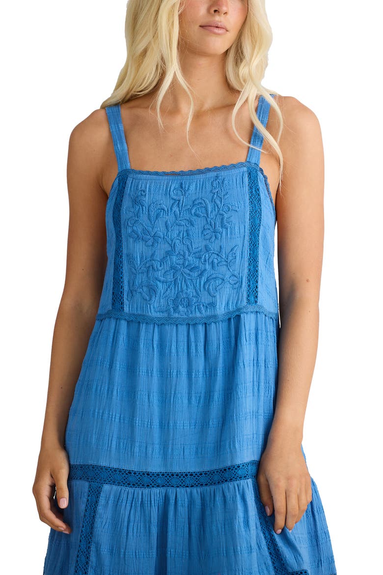 Aurora Floral Embroidered Lace Trim Tiered Midi Dress, Alternate, color, BLUE HAZE