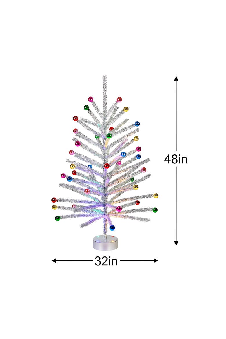4 ft. Tinsel Tree with Ornaments and Built-in Color Wheel, Alternate, color, Multicolored
