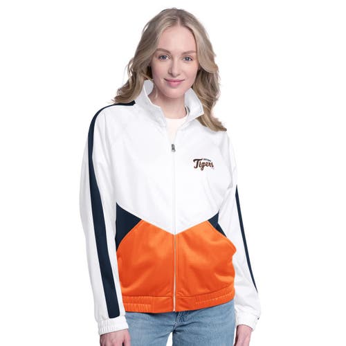 G-iii Sports By Carl Banks White/navy Detroit Tigers Rally Rhinestone Raglan Full-zip Track Jacket