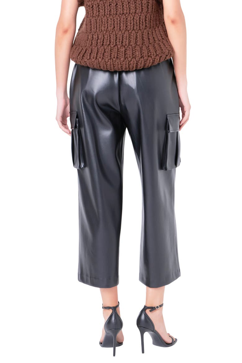 Faux Leather Crop Cargo Pants, Alternate, color, BLACK