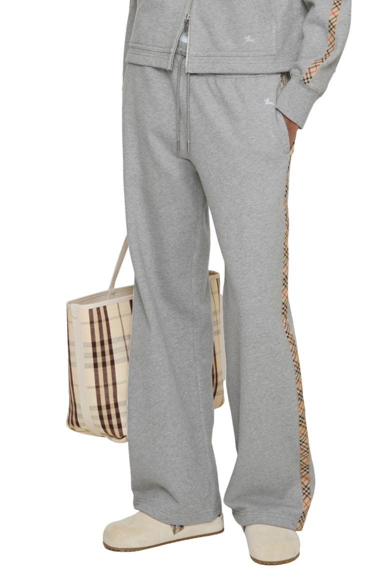 Jodie Check Tape French Terry Sweatpants, Main, color, PALE GREY MELANGE