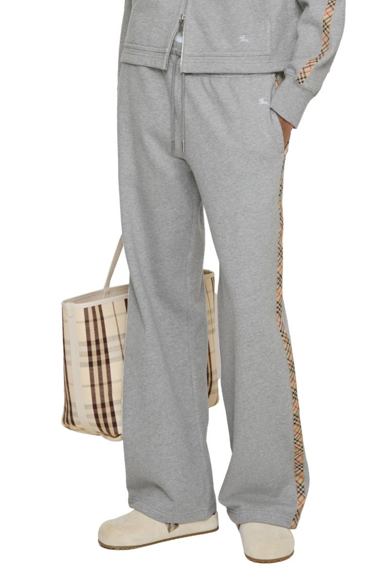 Burberry Jodie Check Tape French Terry Sweatpants, Main, color, Pale Grey Melange