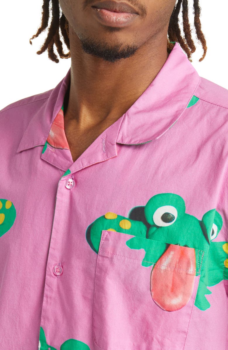 Obey Frogman Pocket Short Sleeve Button-Up Camp Shirt, Alternate, color, 