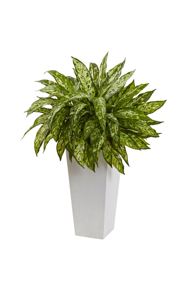 NEARLY NATURAL Aglaonema Artificial Plant with White Decorative Planter, Main, color, 