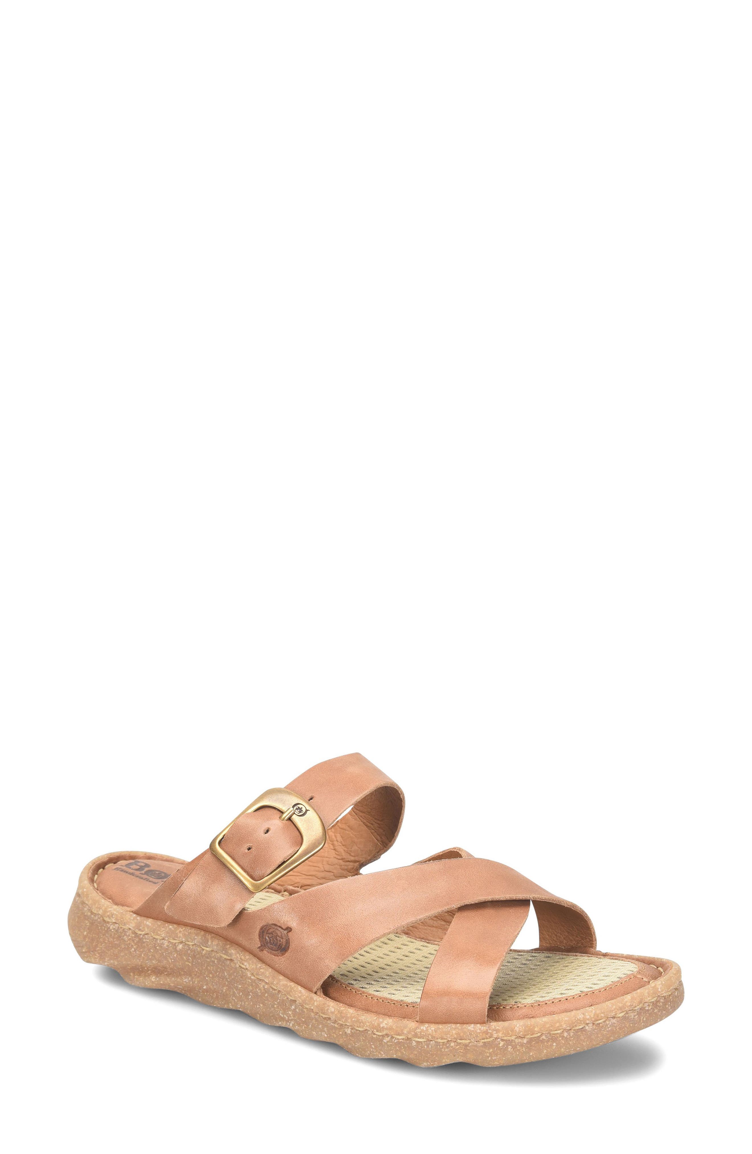 Salas Slide Sandal, Main, color, BROWN LEATHER