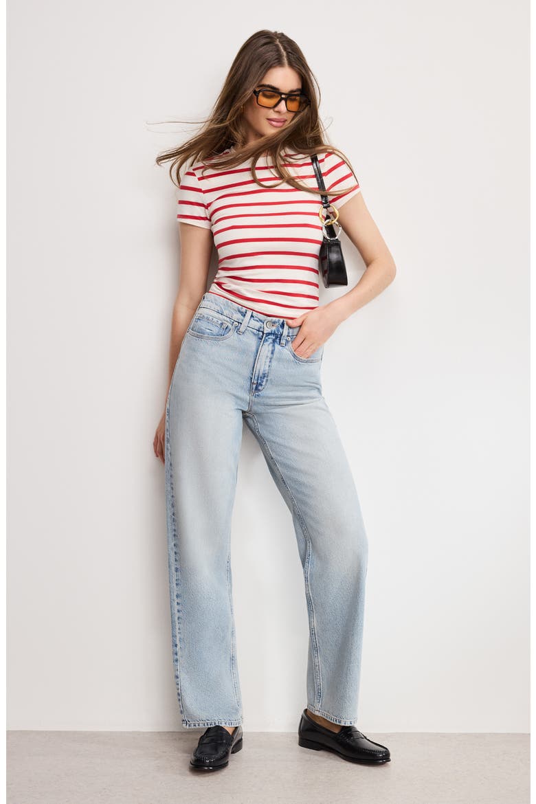 Super Stretch Cotton Blend T-Shirt, Alternate, color, ECRU CHILI WIDE STRIPE