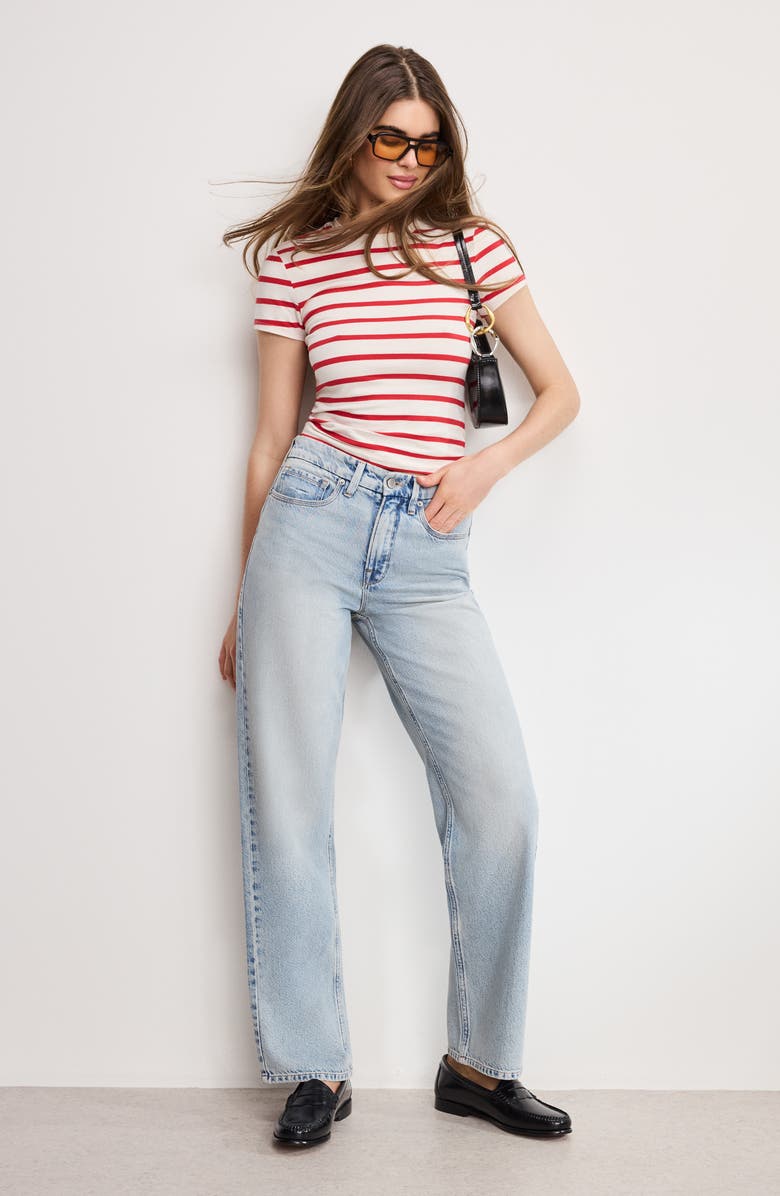 Good American Super Stretch Cotton Blend T-Shirt, Alternate, color, Ecru Chili Wide Stripe