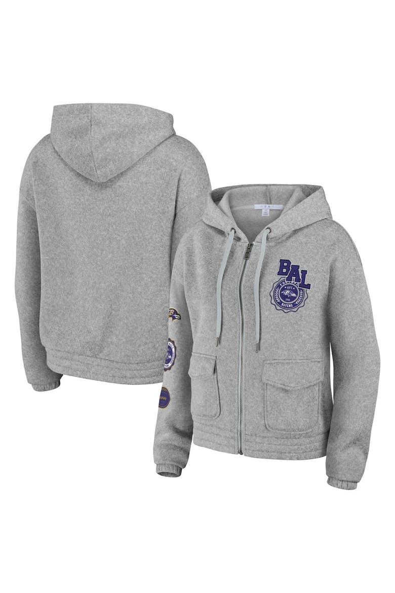 Women's WEAR by Erin Andrews Heather Gray Baltimore Ravens Full-Zip Hoodie, Alternate, color, Heather Gray