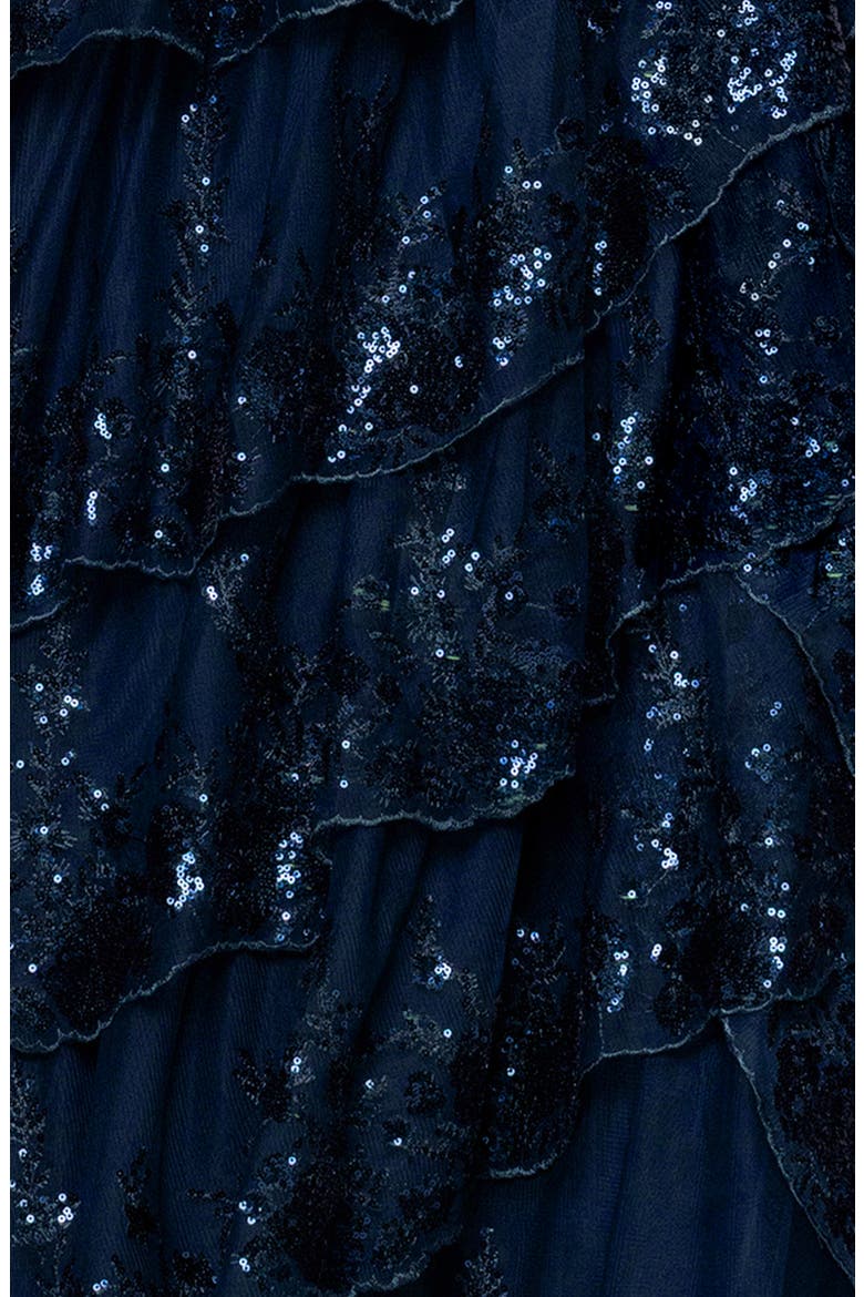 Sequin Tiered Ruffle Ballgown, Alternate, color, NAVY