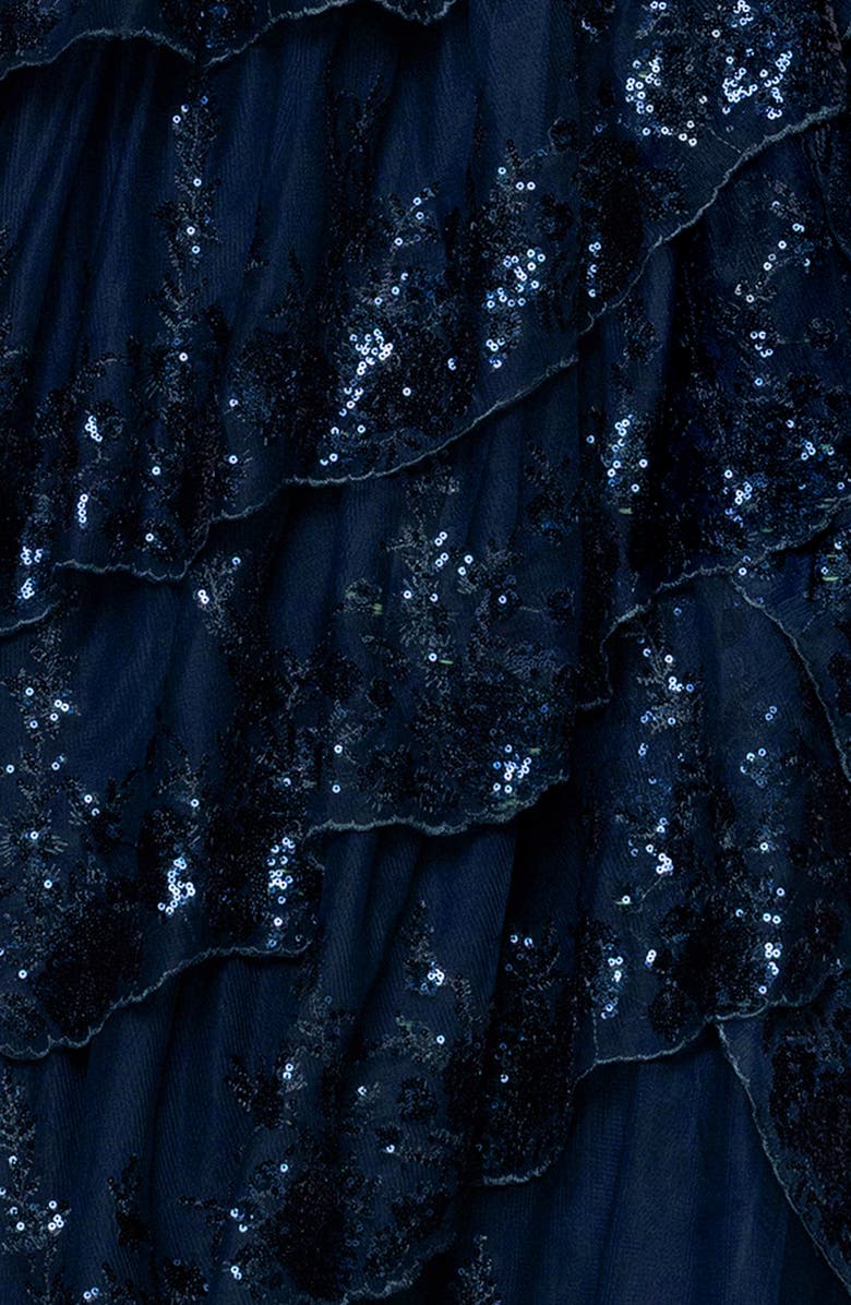 Blondie Nites Sequin Tiered Ruffle Ballgown, Alternate, color, Navy
