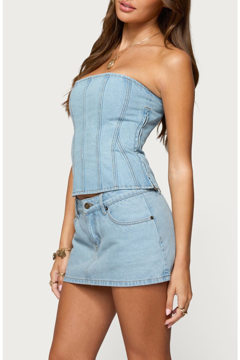 Camelia Strapless Denim Corset Top, Alternate, color, LIGHT-BLUE