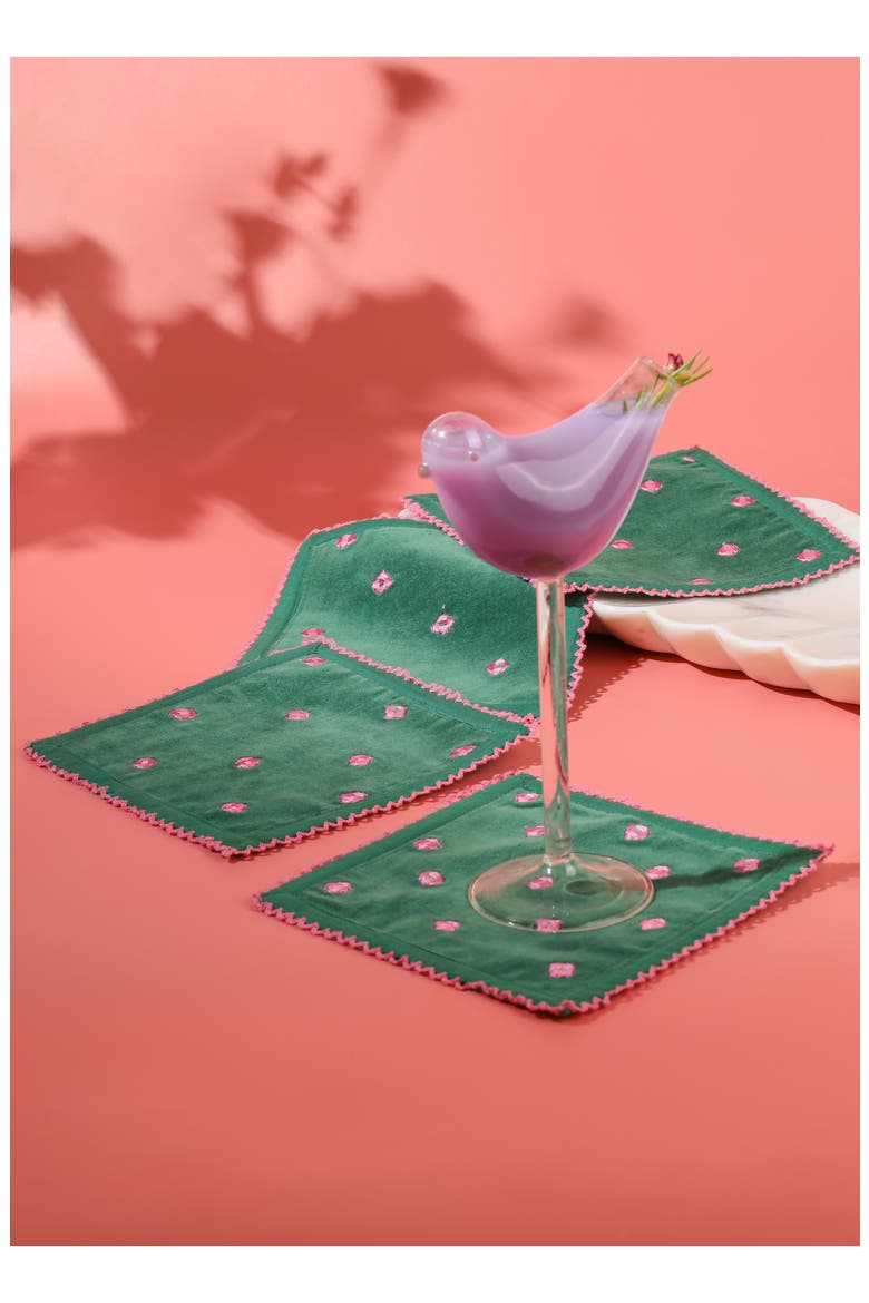 Embroidered Set of 4 Cocktail Napkins, Alternate, color, GREEN