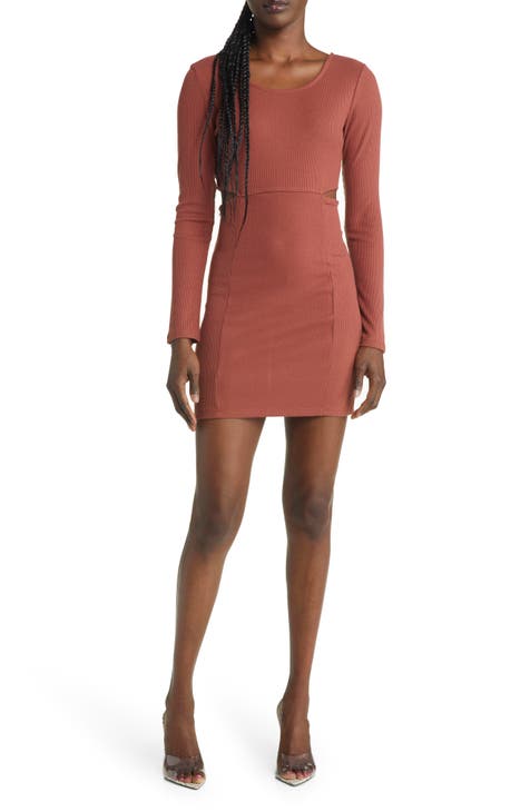 Cutout Long Sleeve Sweater Dress