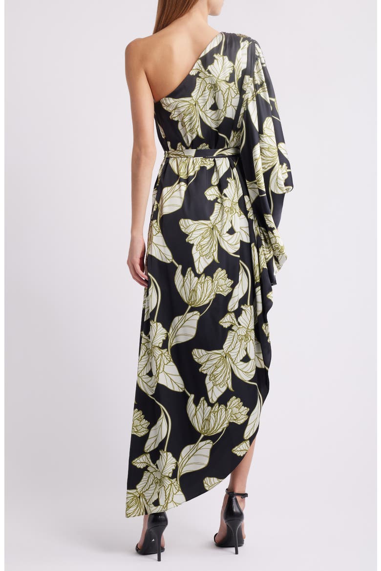 One-Shoulder Single Long Sleeve Cocktail Dress, Alternate, color, BLACK DRAMATIC VINING IRIS