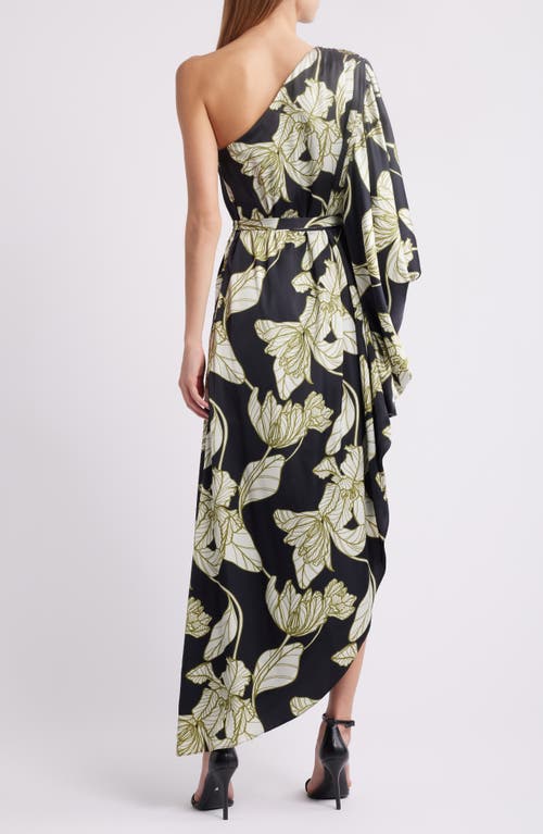 Shop Hutch One-shoulder Single Long Sleeve Cocktail Dress In Black Dramatic Vining Iris