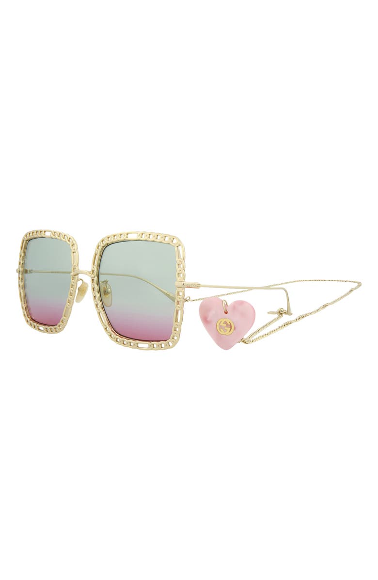 Gucci 57mm Oversize Square Sunglasses, Alternate, color, Gold Gold Light Blue