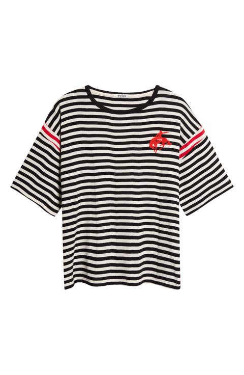 Flocked Stripe Cotton Rib T-Shirt