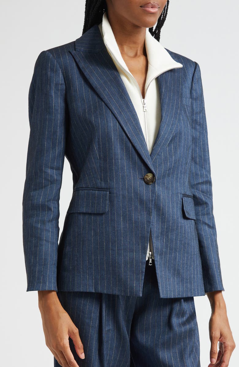 Veronica Beard Obie Pinstripe Linen Blend Dickey Jacket, Alternate, color, Blue Dove