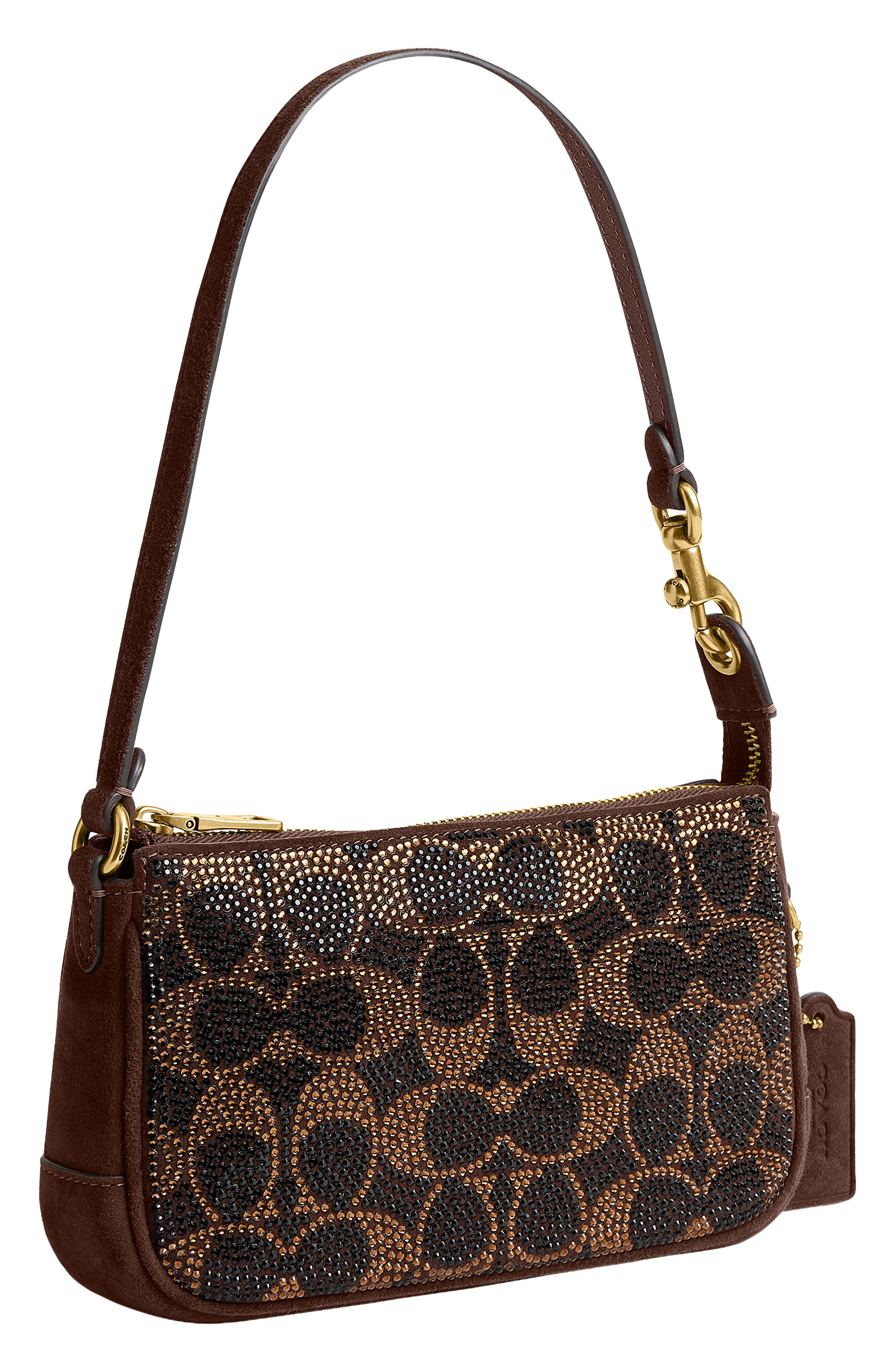 Plaza 18 Crystal Signature Suede Shoulder Bag, Alternate, color, B4/ DARK CHOCOLATE