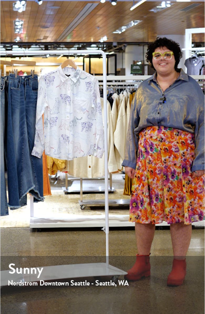 Kate Wildcat Print Button-Up Silk Blouse, sales video thumbnail