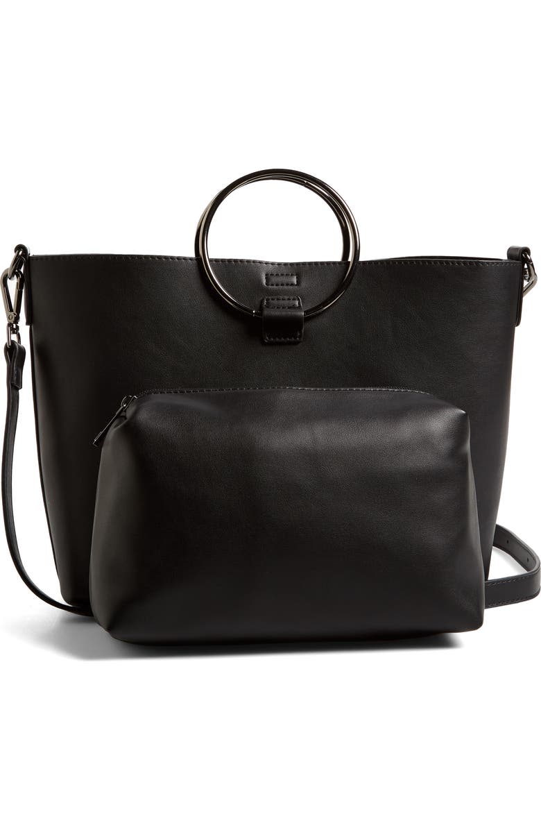 Street Level Metal Handle Faux Leather Crossbody Bag, Alternate, color,