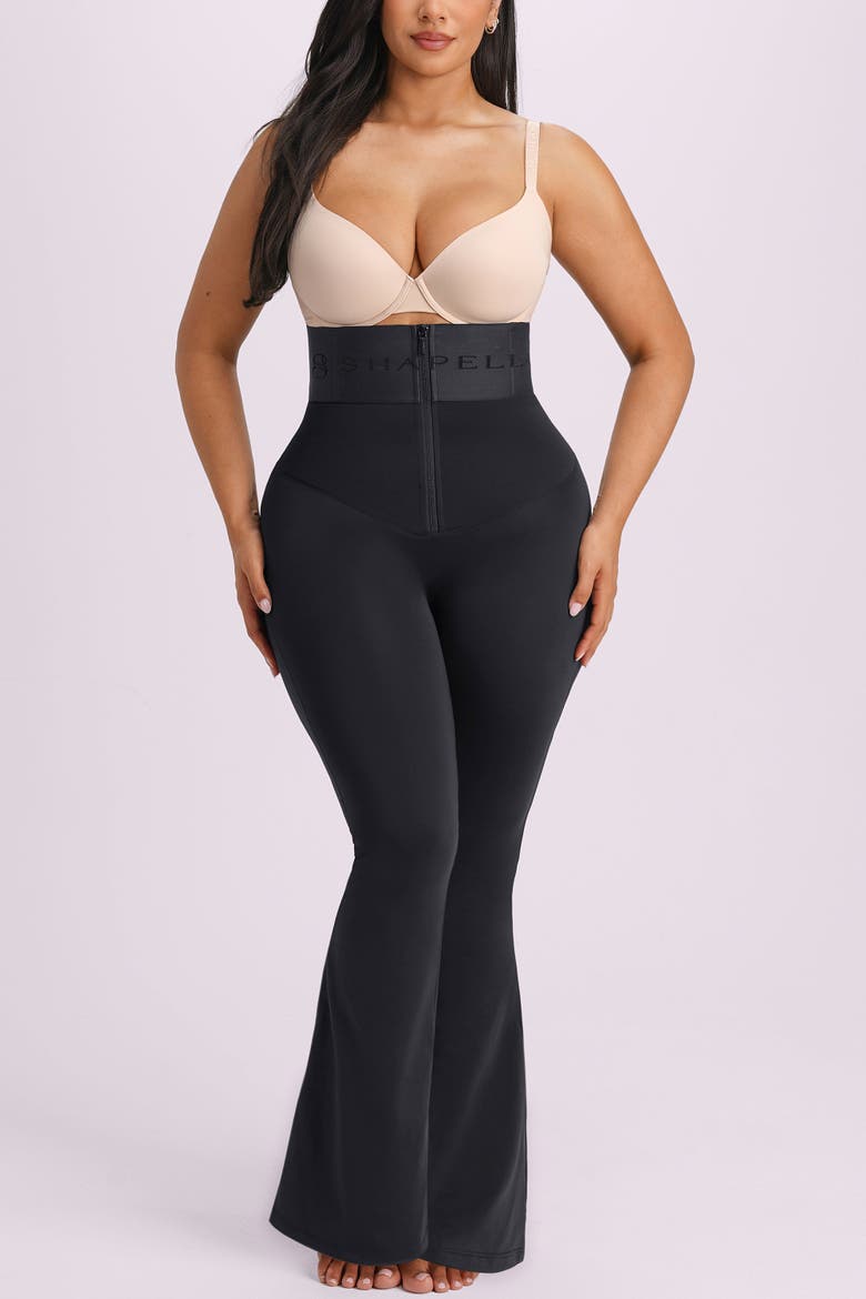 High Waist Tummy Control Front Zip Butt Lift Sculpting Flare Leggings, Alternate, color, Black