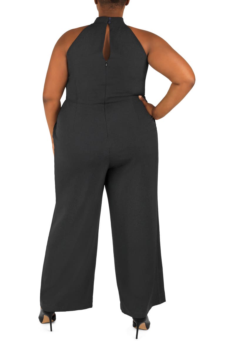 Sleeveless Twisted Halter Wide Leg Jumpsuit, Alternate, color, BLACK