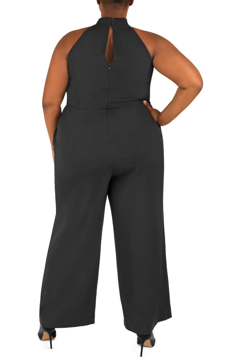 Julia Jordan Sleeveless Twisted Halter Wide Leg Jumpsuit, Alternate, color, Black