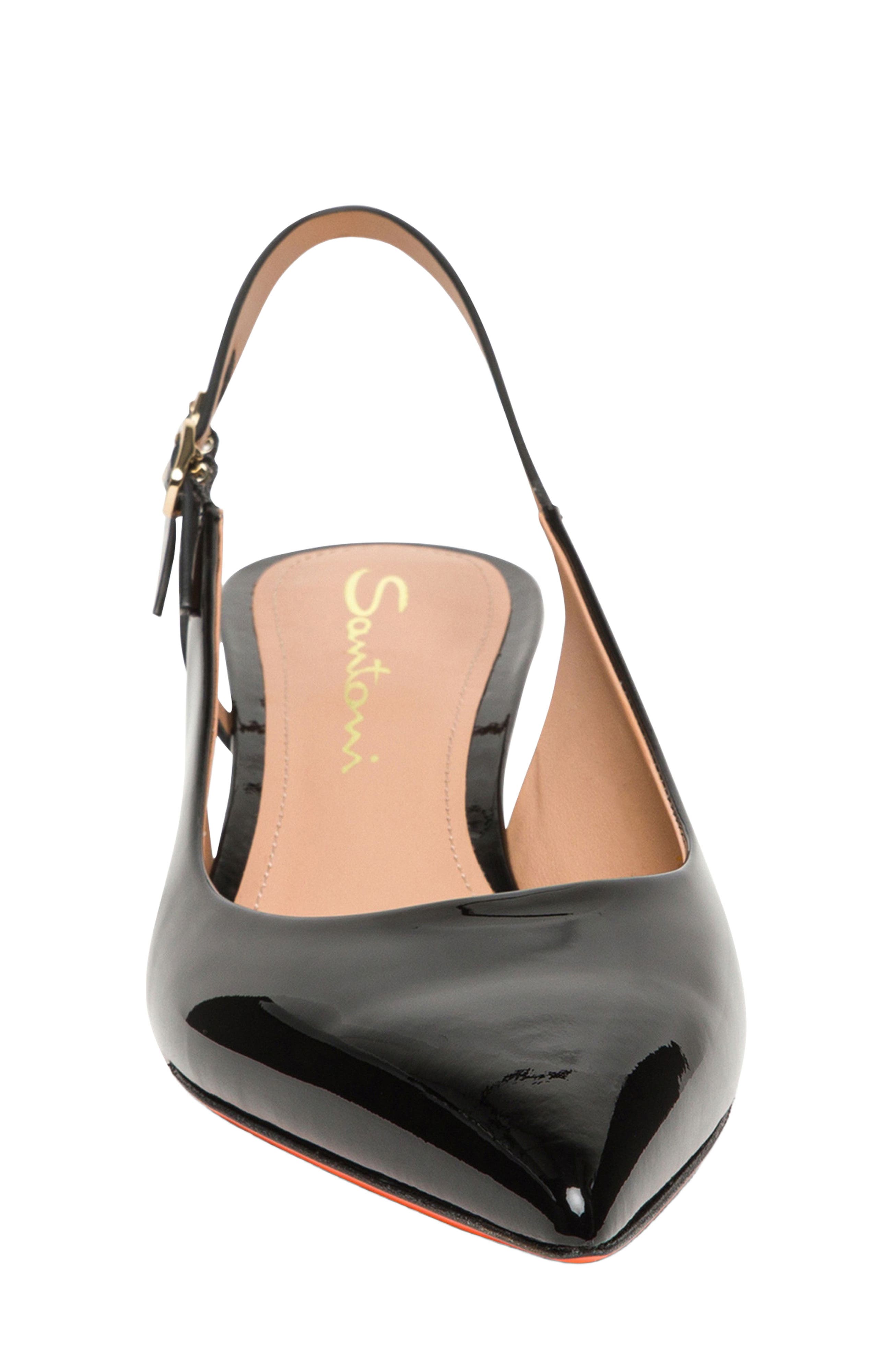 Santoni Women
s patent leather mid-heel slingback, Alternate, color, Black