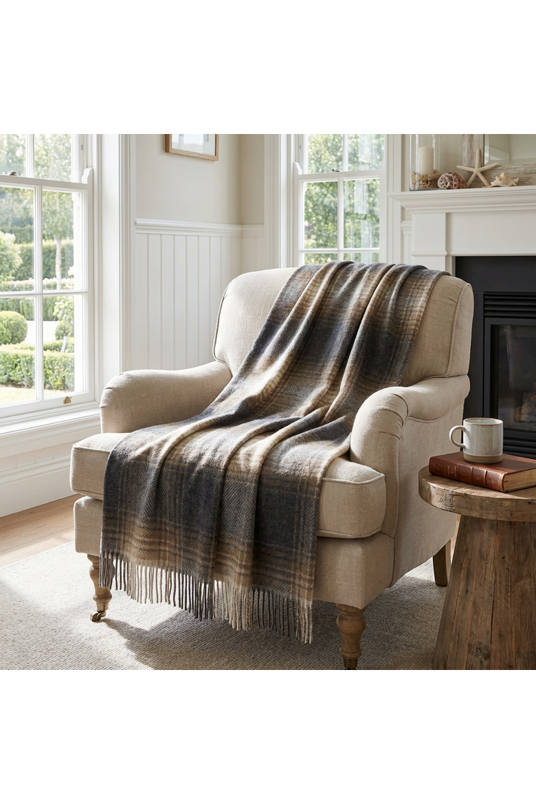 Highland Tweeds Shetland Lambswool Ombre Throw, Alternate, color, Natural