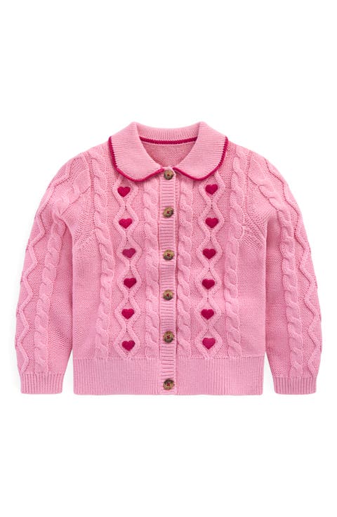 Kids' Heart Embroidered Cable Cotton Cardigan (Toddler, Little Kid & Big Kid)