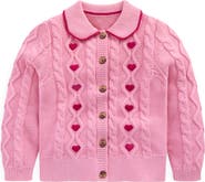 Mini Boden Kids' Heart Embroidered Cable Cotton Cardigan