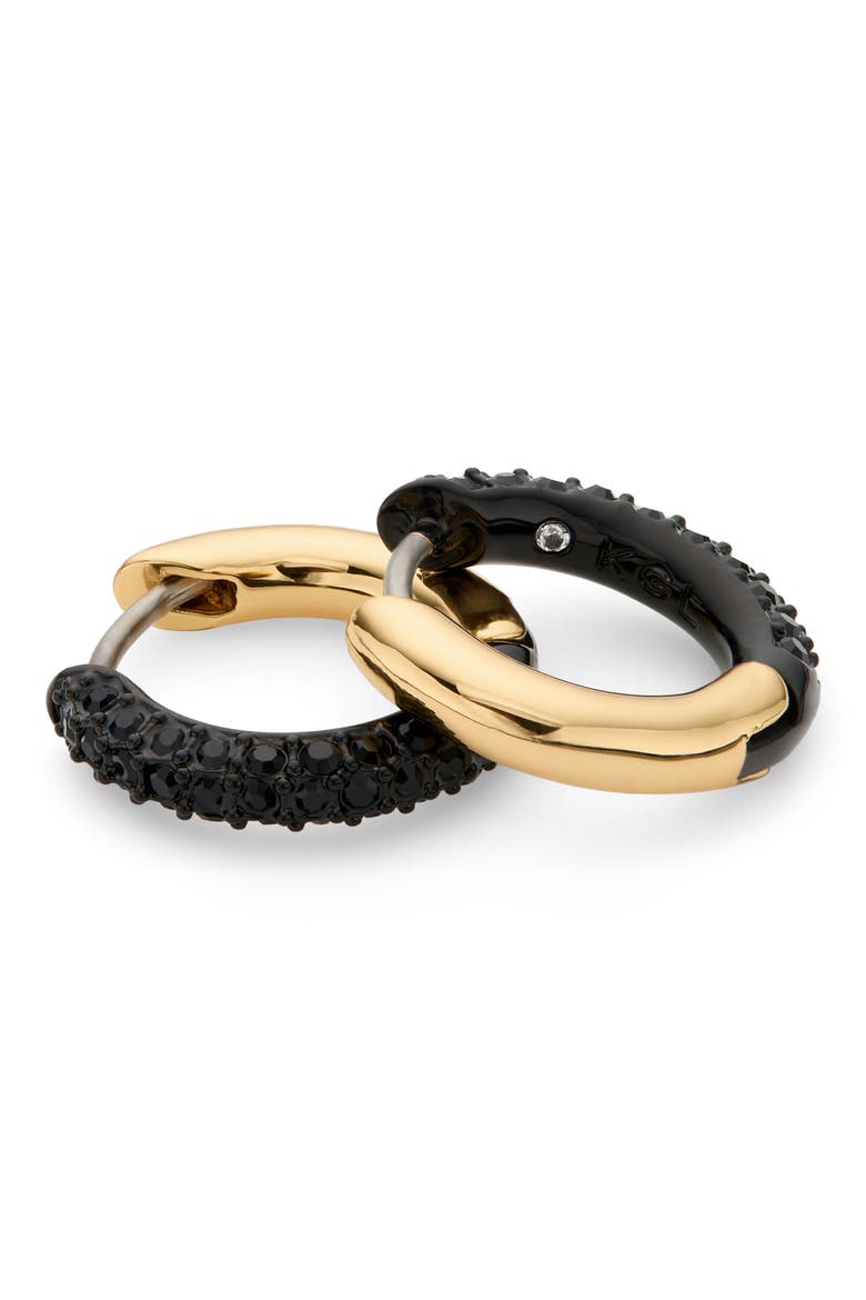 Crystal Pavé Huggie Hoop Earrings, Alternate, color, BLACK