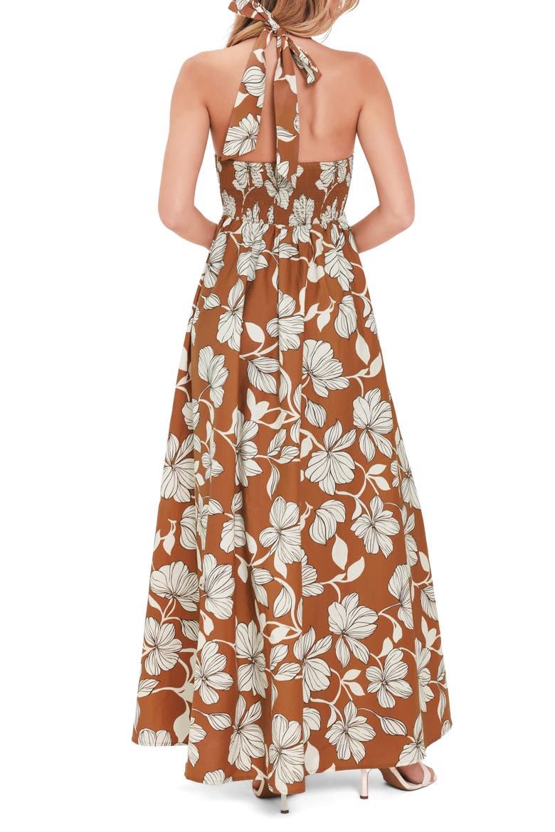 Floral Print Halter Midi Dress, Alternate, color, CAMEL