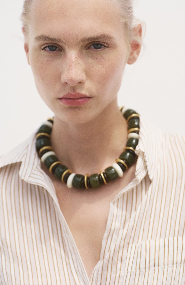 MANGO Stripe Sheer Long-Sleeve Button-Up Shirt, Alternate, color, Brown