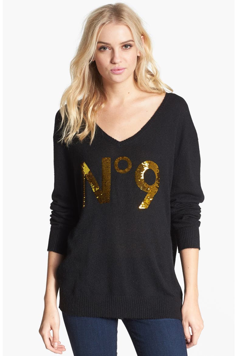 'N°9' Sequin Sweater, Main, color, CLEAN BLACK