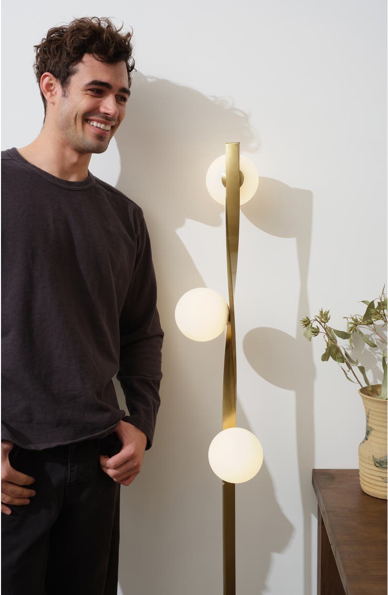 Brightech Nola 60" Dimmable LED Twisted Modern Floor Lamp with Glazed Glass Globes, Alternate, color, Antique Brass