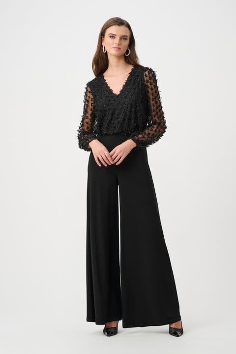 Silky Knit and Sheer Novelty Wide Leg Jumpsuit