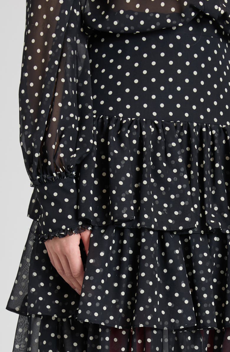 Valentino Garavani Polka Dot Tiered Silk Georgette Midi Skirt, Alternate, color, 