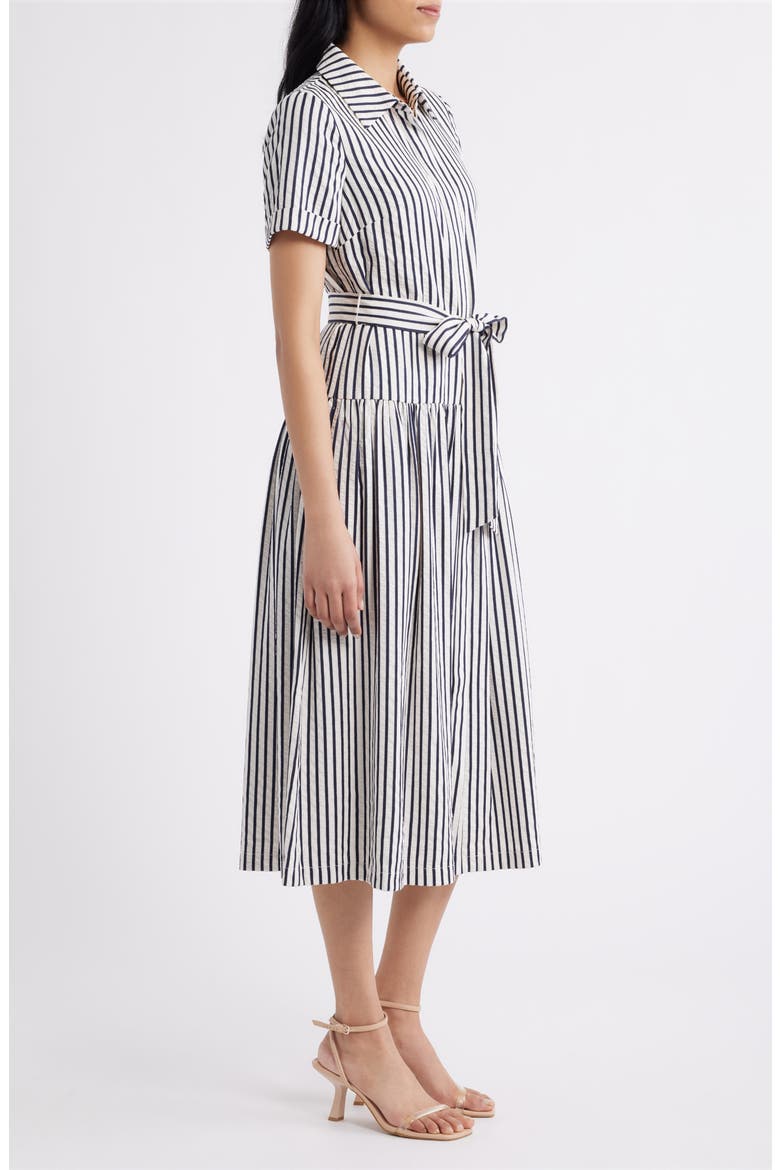 Stripe Tie Waist Midi Shirtdress, Alternate, color, IVORY BLACK